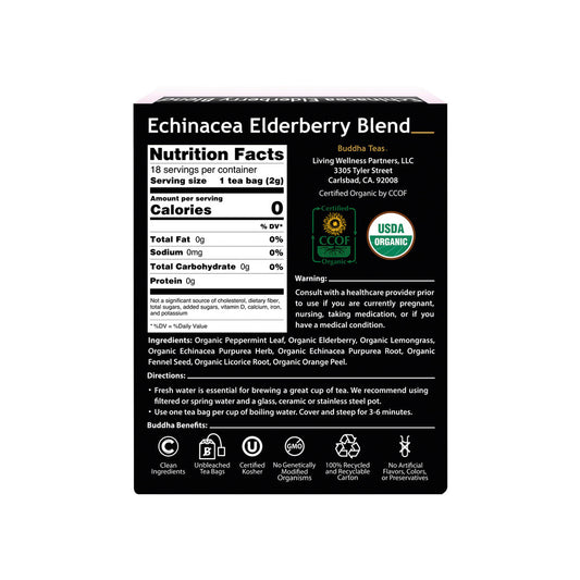 Buddha Teas Organic Herbal Tea Bags Echinacea Elderberry Blend - 18 pack