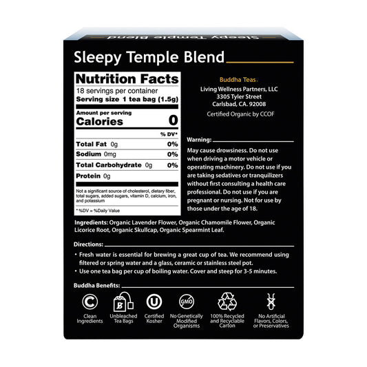 Buddha Teas Organic Herbal Tea Bags Sleepy Temple Blend - 18 pack