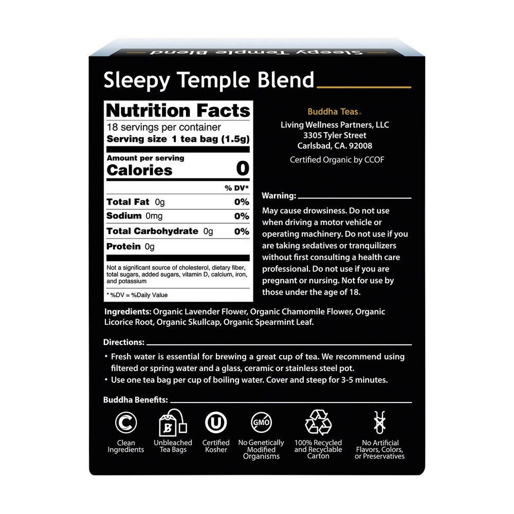 Buddha Teas Organic Herbal Tea Bags Sleepy Temple Blend - 18 pack