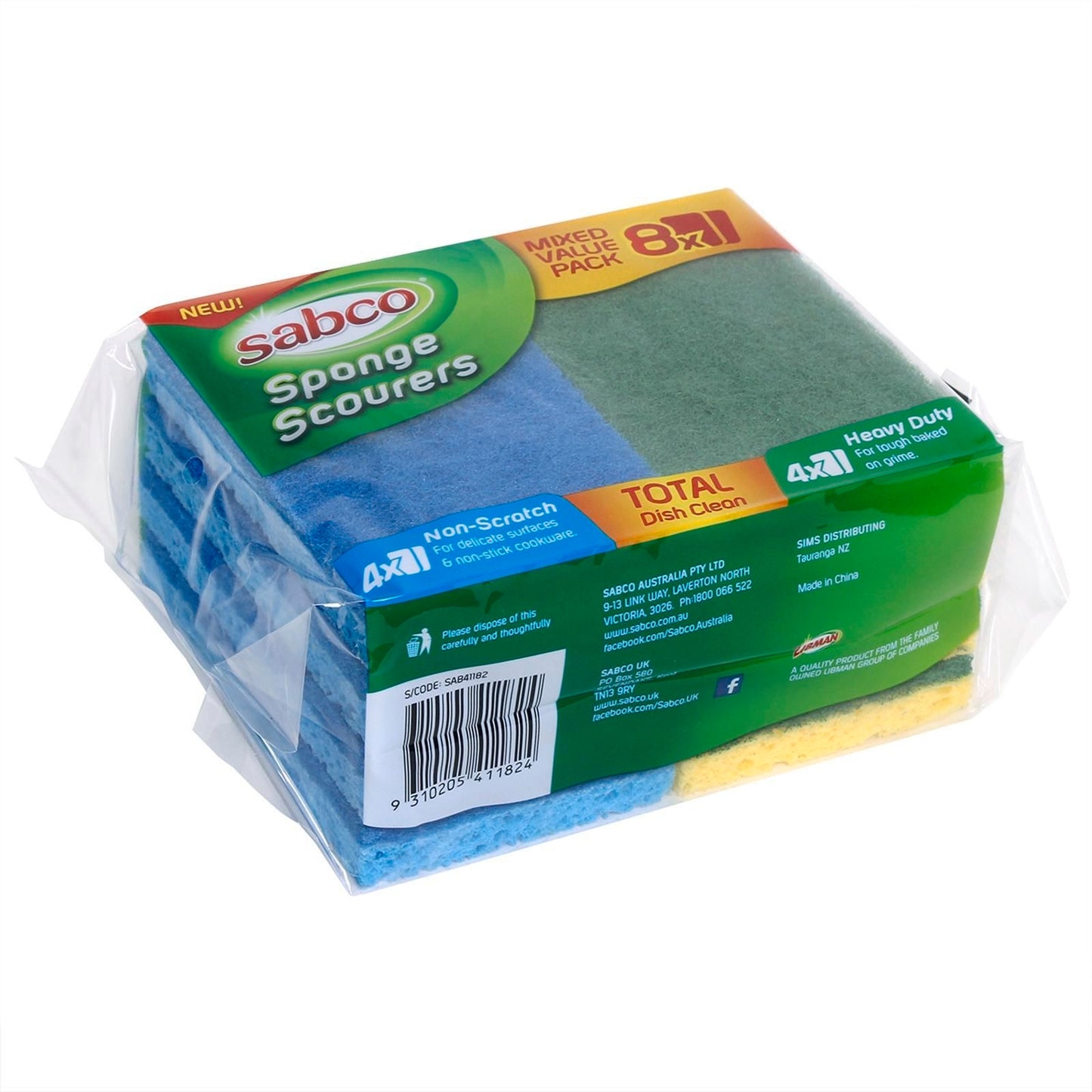 Sabco Cellulose Sponge Scourers - 8 Pack