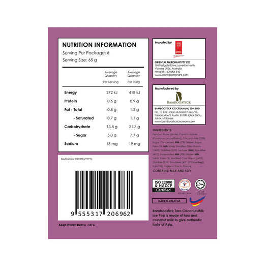 Bamboostick Ice Potong Taro 6 Pack - 390g