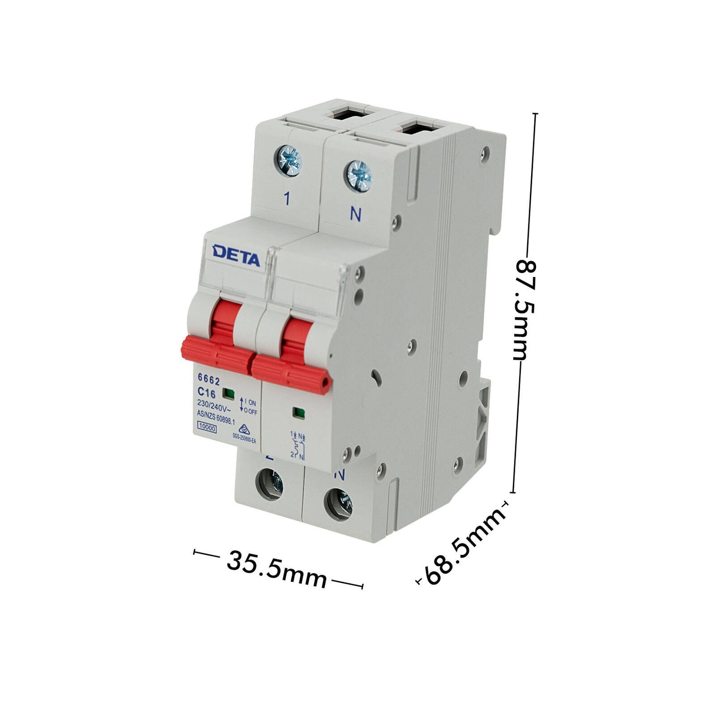 Deta Single Phase MCB - 16A - 1P NC Curve 10kA