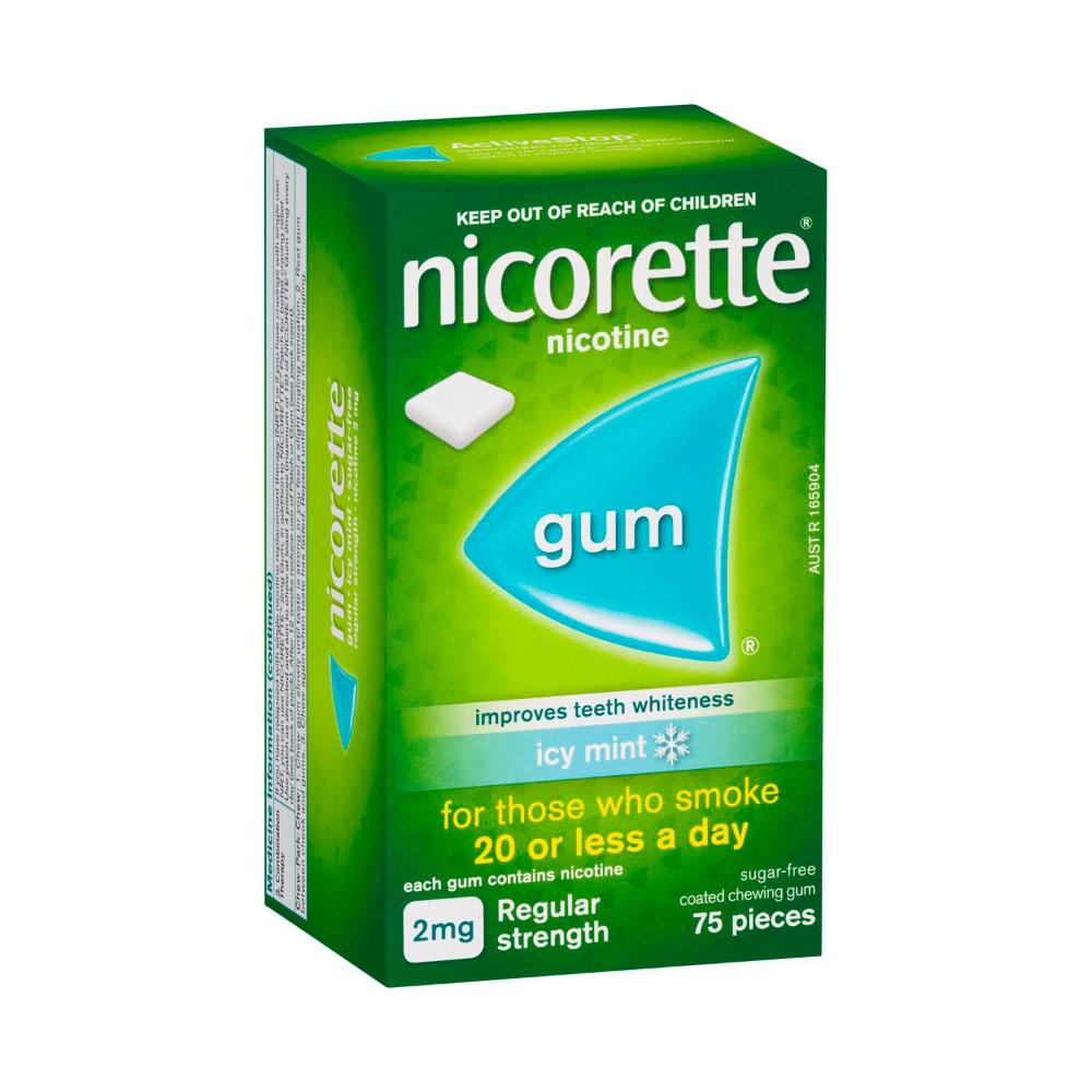 Nicorette Quit Smoking Regular Strength Nicotine Gum Icy Mint - 75 pack