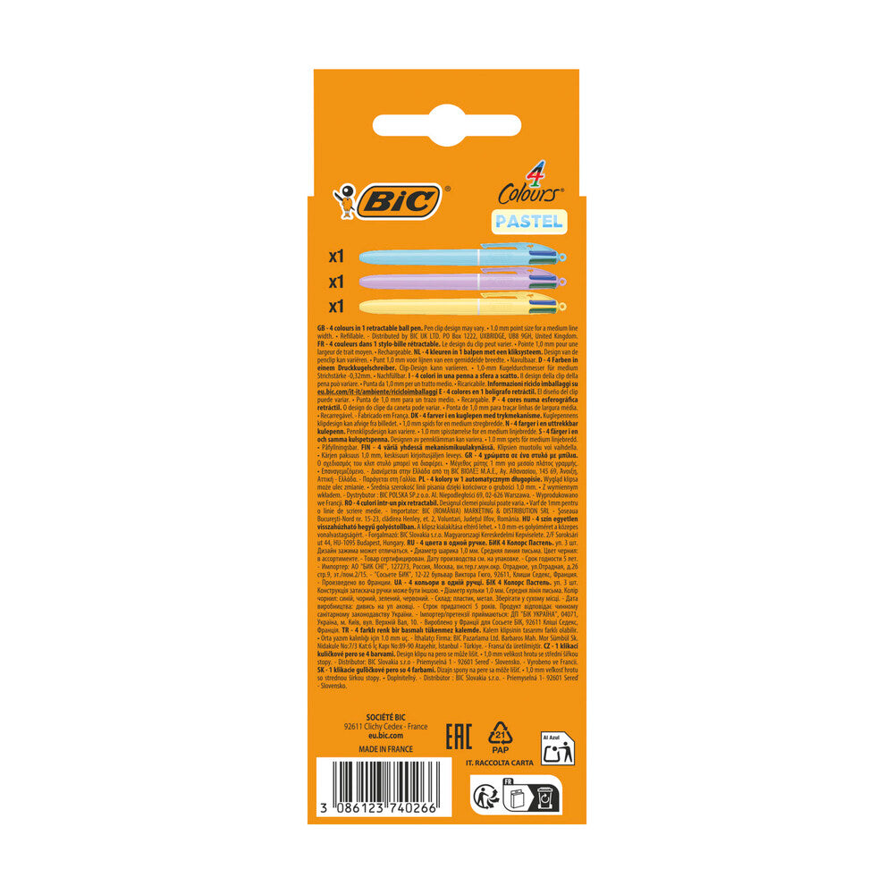 Bic 4 Colour Pen Pastel - 3 Pack