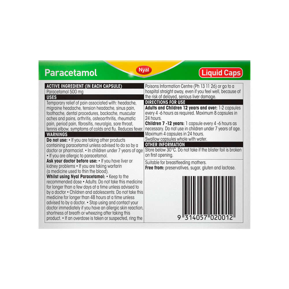 Nyal Paracetamol Liquid Capsules - 16 Pack
