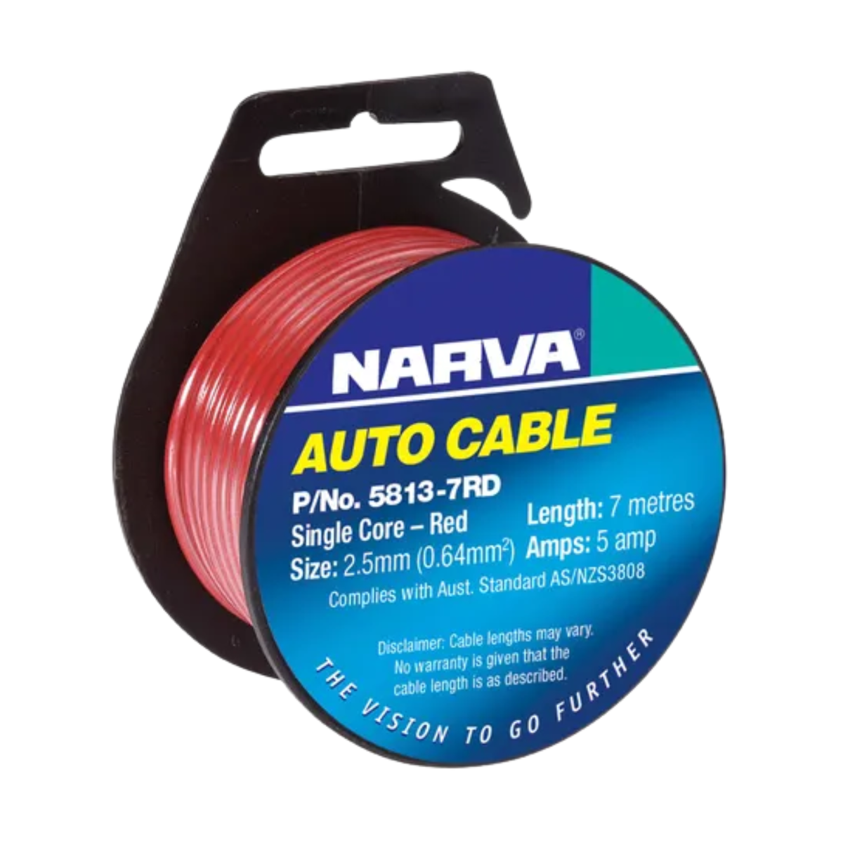 Narva 10A Red Single Core Cable 3mm 7m Copper Durable Flexible