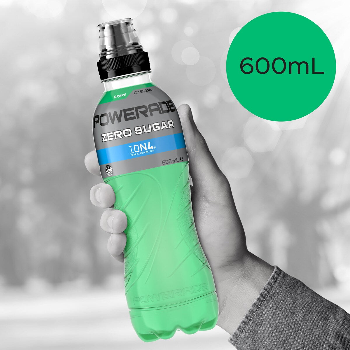 Powerade Grape Zero Sugar Sports Drink Sipper Cap 600mL