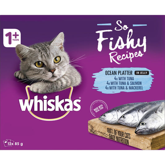 Whiskas So Fishy 1+ Years Wet Cat Food Ocean Platter In Jelly 85g X 12 Pack