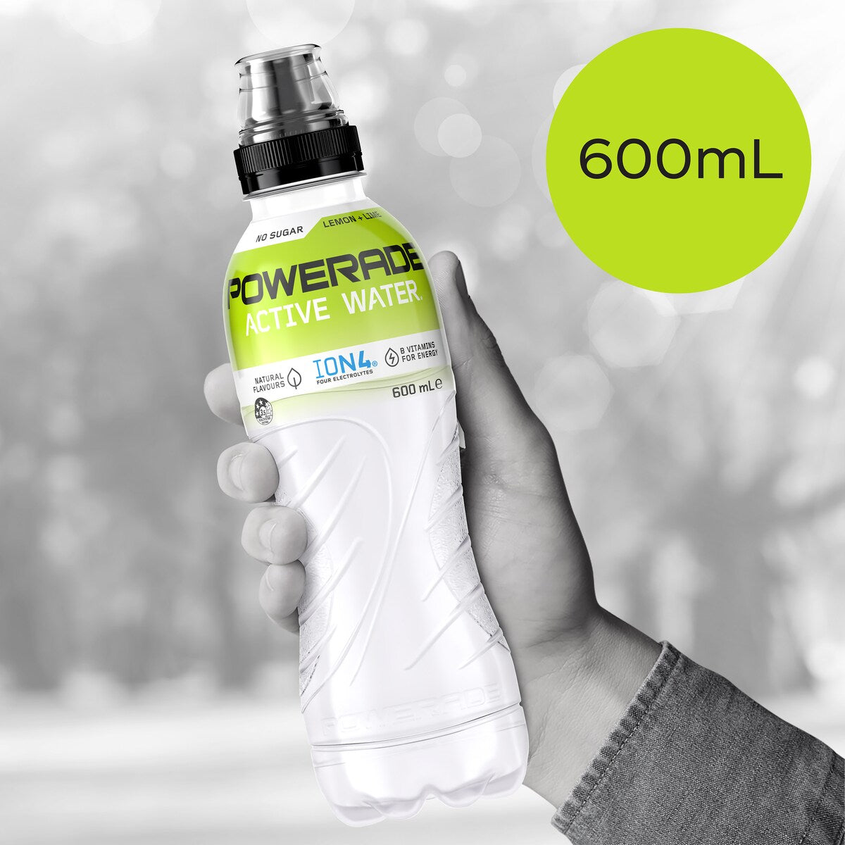 Powerade Active Water Lemon Lime Sports Drink Sipper Cap 600mL