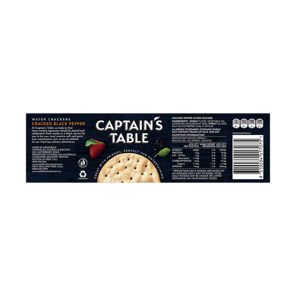 Captain's Table Water Crackers Cracked Black Pepper - 125g