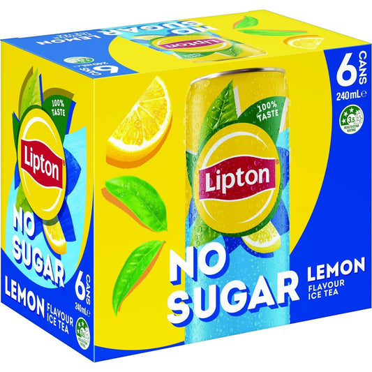 Lipton Iced Tea No Sugar Lemon Cans 240mL x 6 pack