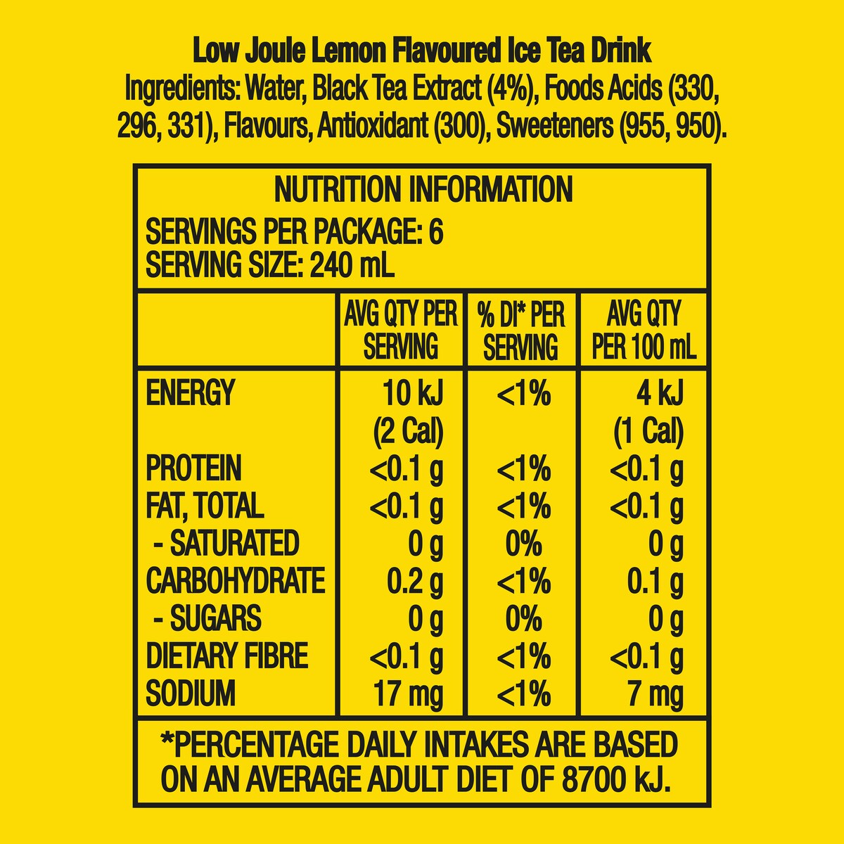 Lipton Iced Tea No Sugar Lemon Cans 240mL x 6 pack