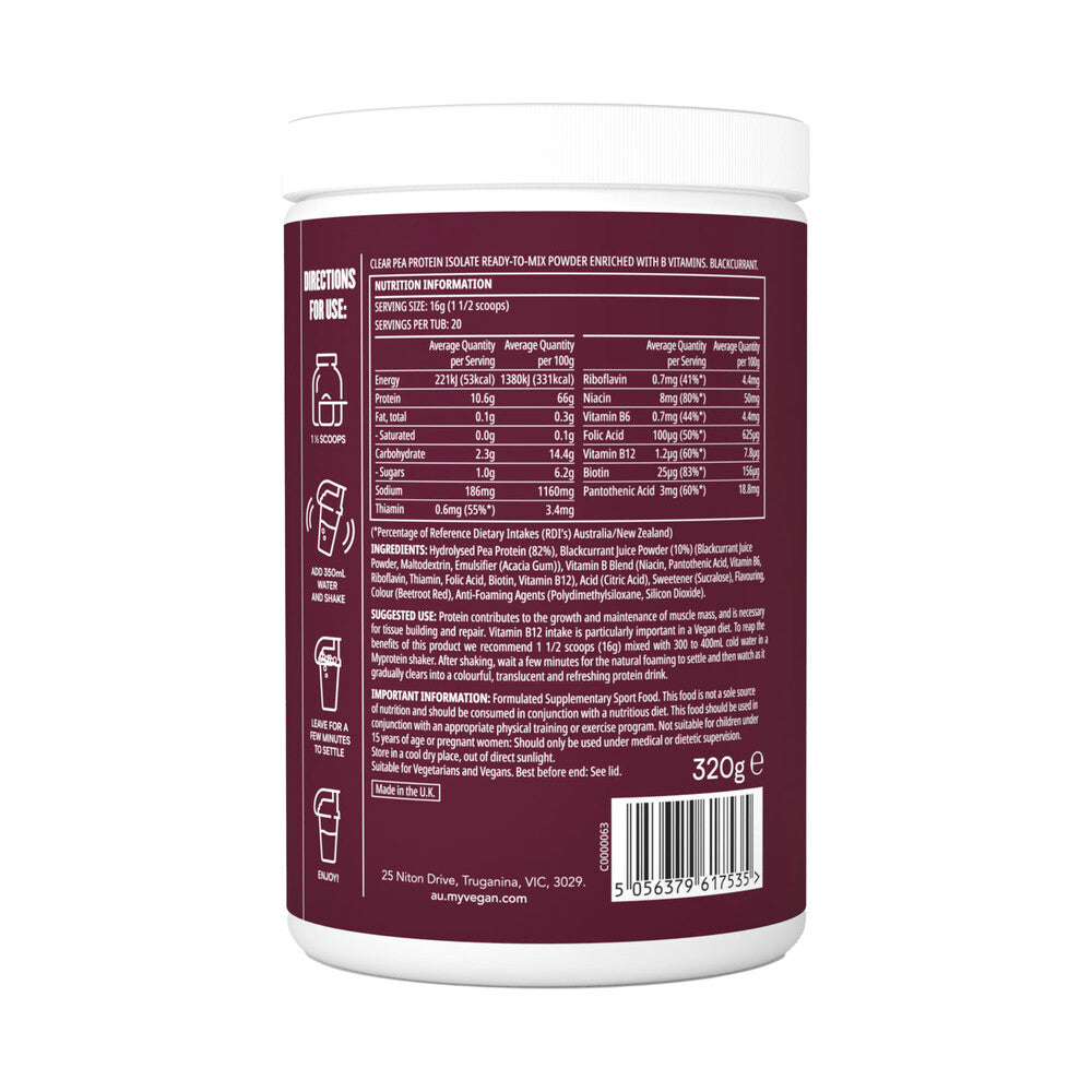 Myvegan Clear Vegan Protein Blackcurrant - 320g