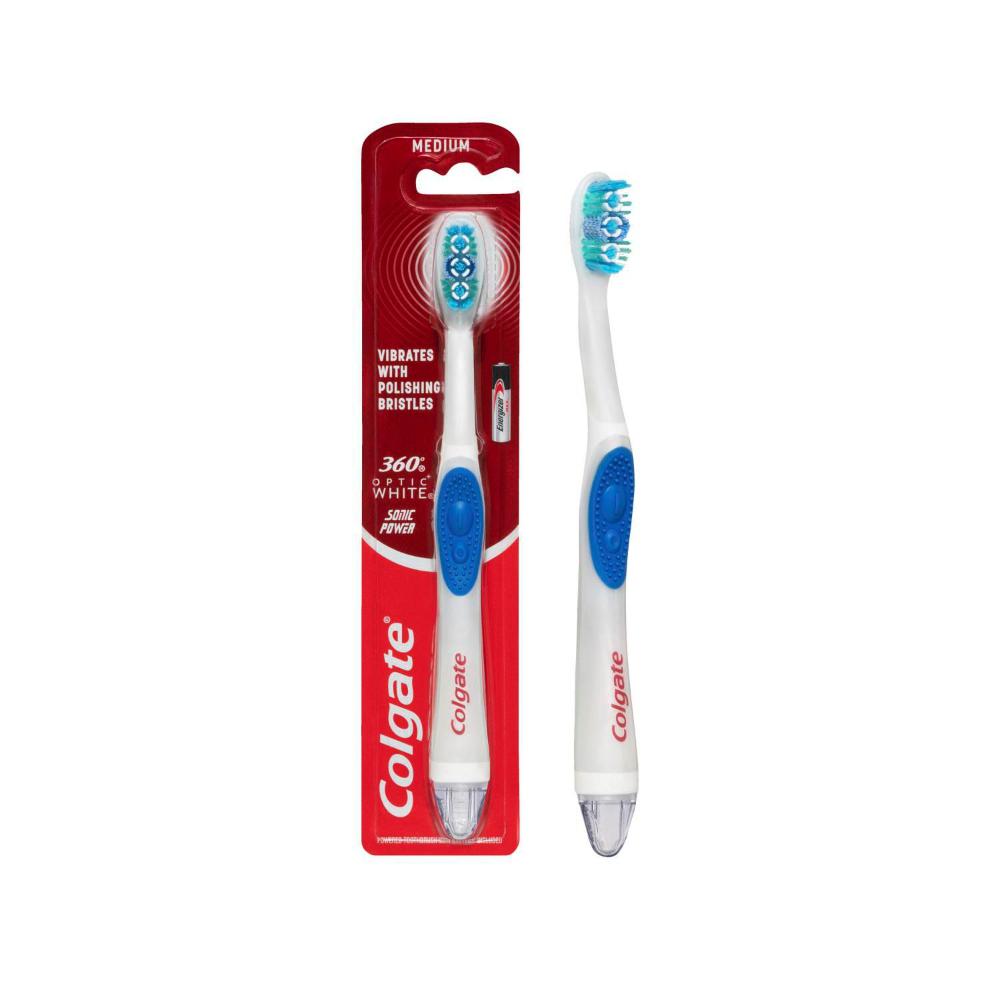 Colgate 360 Optic White Medium Battery Power Whitening Toothbrush - 1 pack