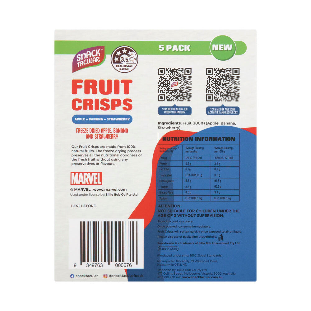 Snacktacular Spiderman Fruit Crisps Strawberry- Banana & Apple 5x8g - 40g