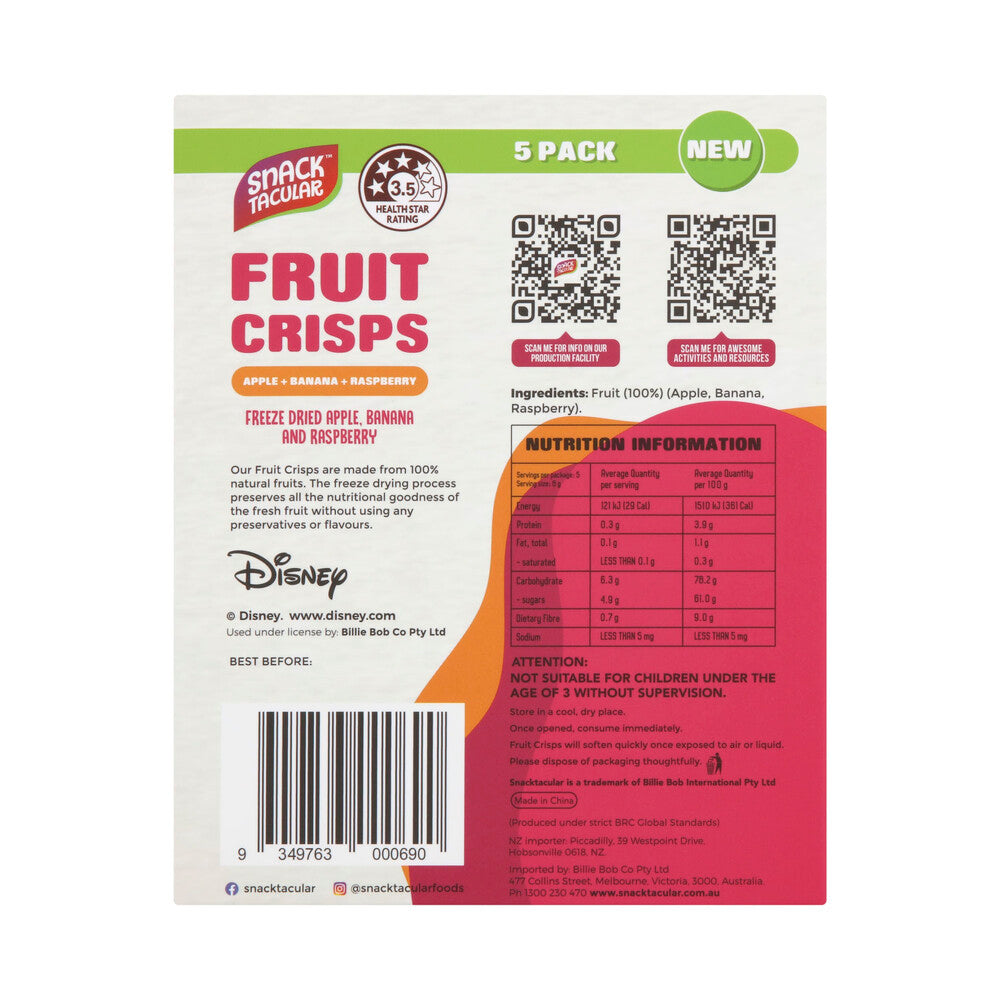 Snacktacular Fruit Crisps Disney Frozen Raspberry- Banana & Apple 5x8g - 40g
