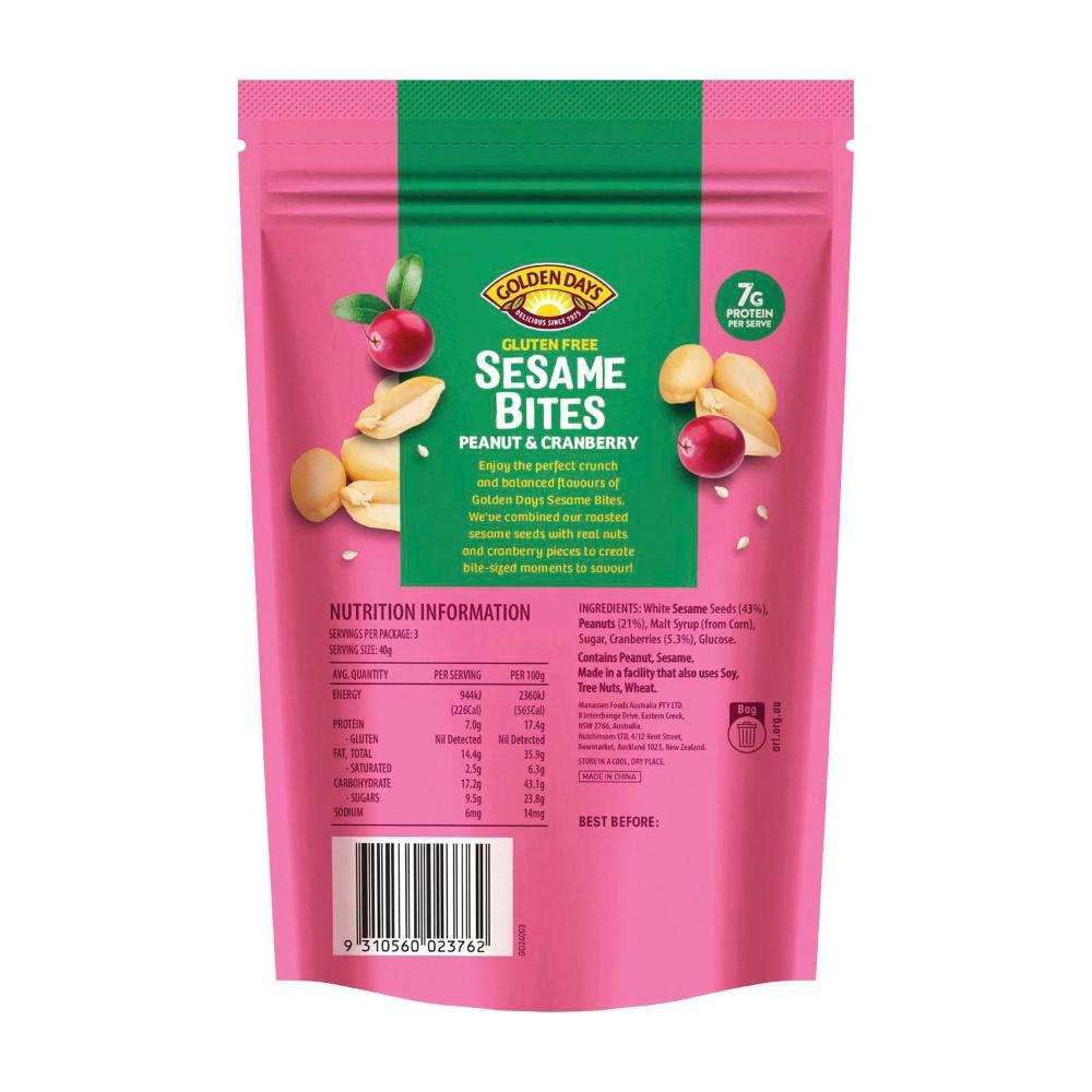 Golden Days Sesame Bites Peanut & Cranberry - 120GRAM