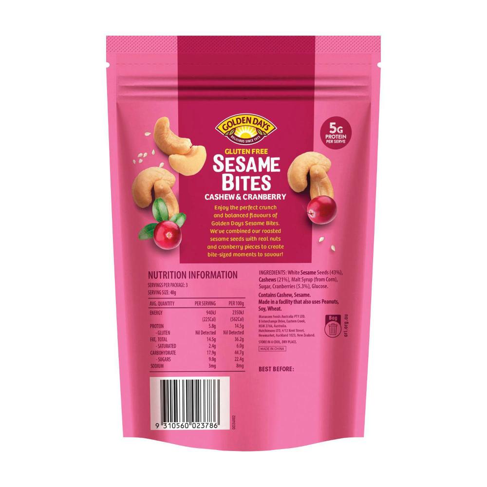 Golden Days Sesame Bites Cashew & Cranberry - 120GRAM