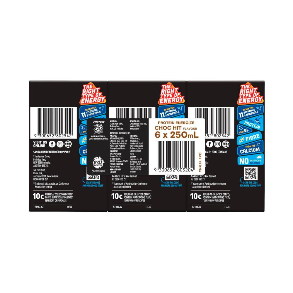 Sanitarium Up&go Protein Energize Choc 6x250ml - 1.5L