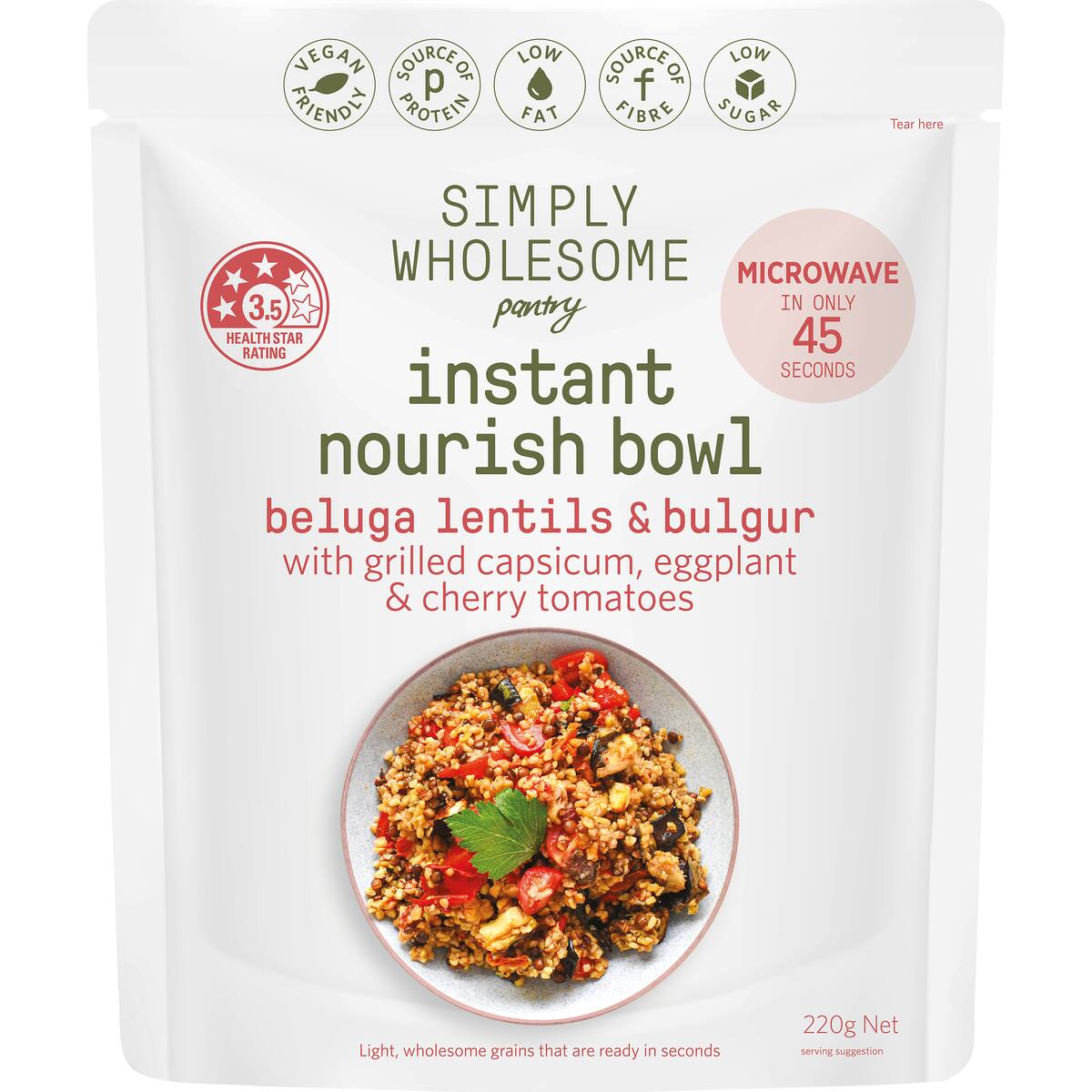 Simply Wholesome Pantry Instant Nourish Bowl Beluga Lentils & Bulgur 220g