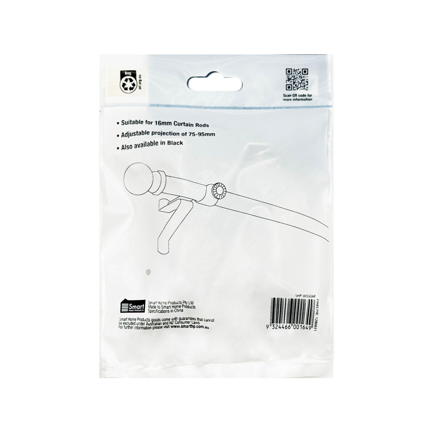 Windoware Satin Adjustable Curtain Rod Bracket - 75-95mm - Pewter - 2 Pack