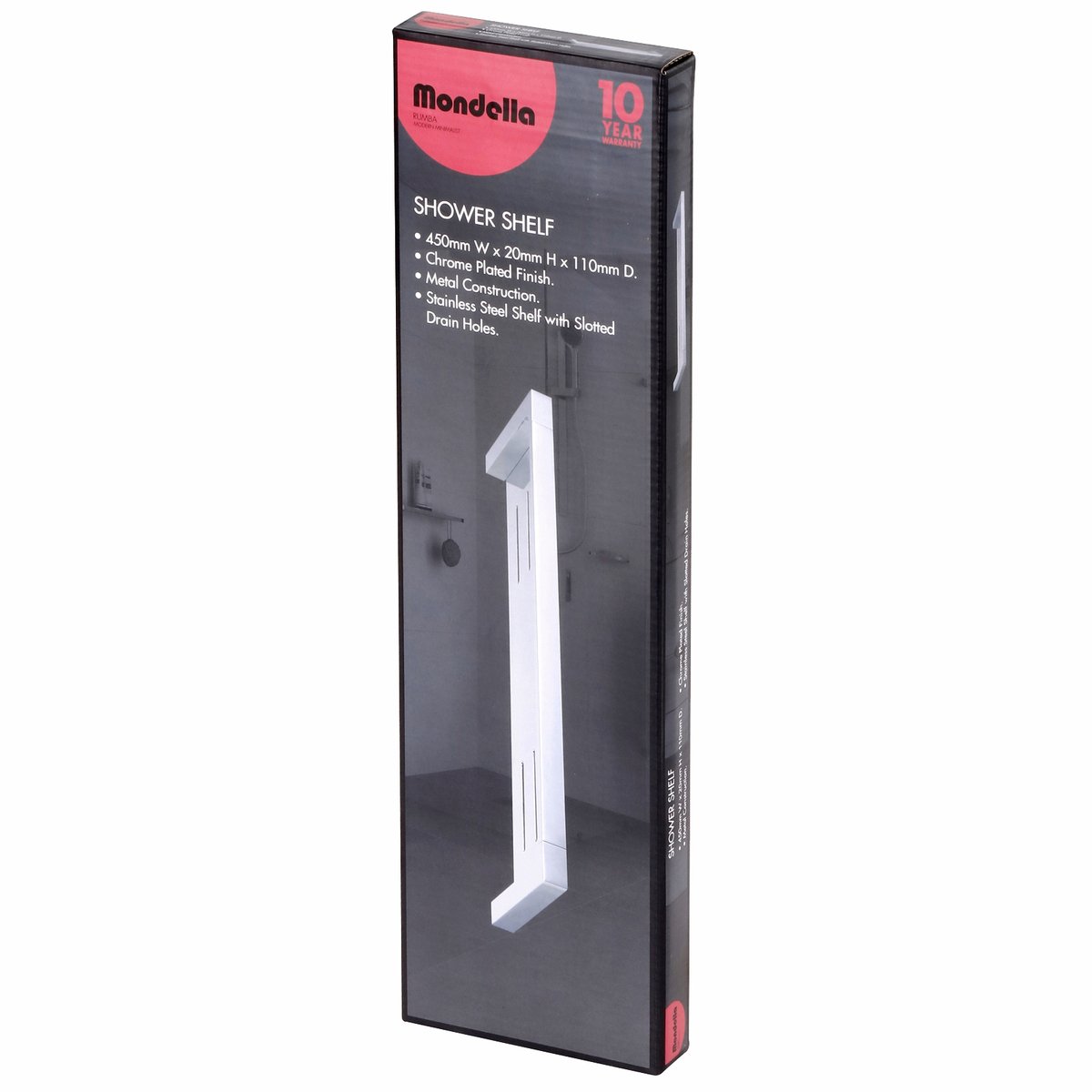 Mondella Rumba Shower Shelf - 445 x 110mm - Chrome - Metal - Stylish Storage