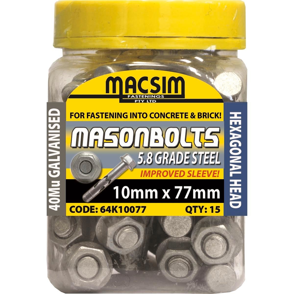 Macsim Sleeve Anchor - 10 x 77mm - 5.8 Grade Steel - Galvanised - 15 Pack