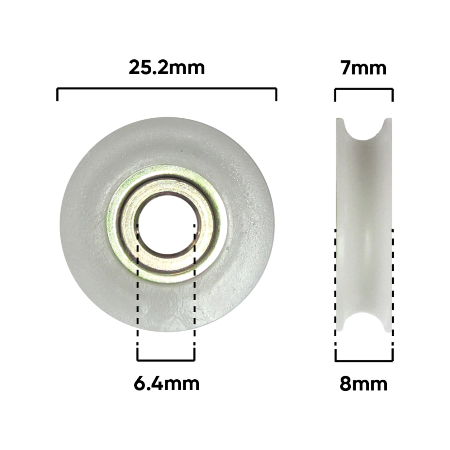 Rolltrak Acetal Concave Roller - 25mm - 15kg
