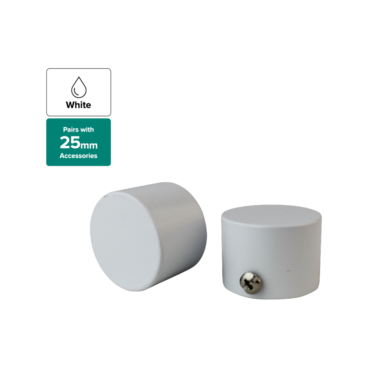 Pillar Curtain Rod Finial - 25mm - White