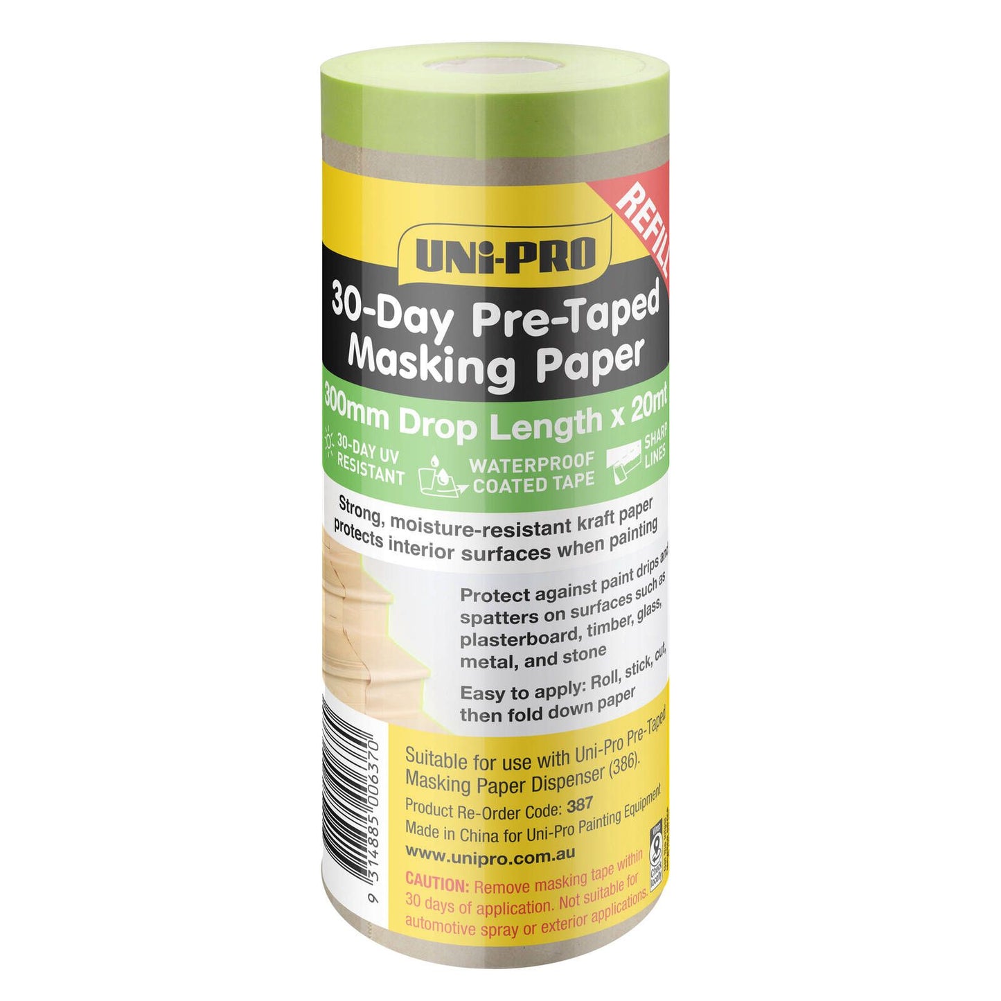 Uni Pro Pre Taped Masking Paper Refill - 300mm x 20m