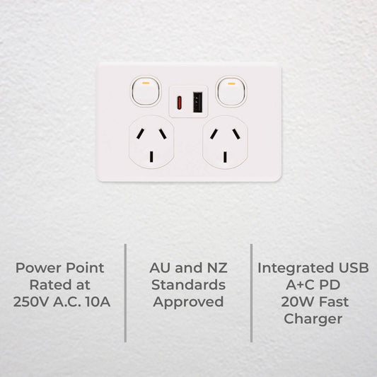 Deta x6 Double Power Point with USB A+C - White