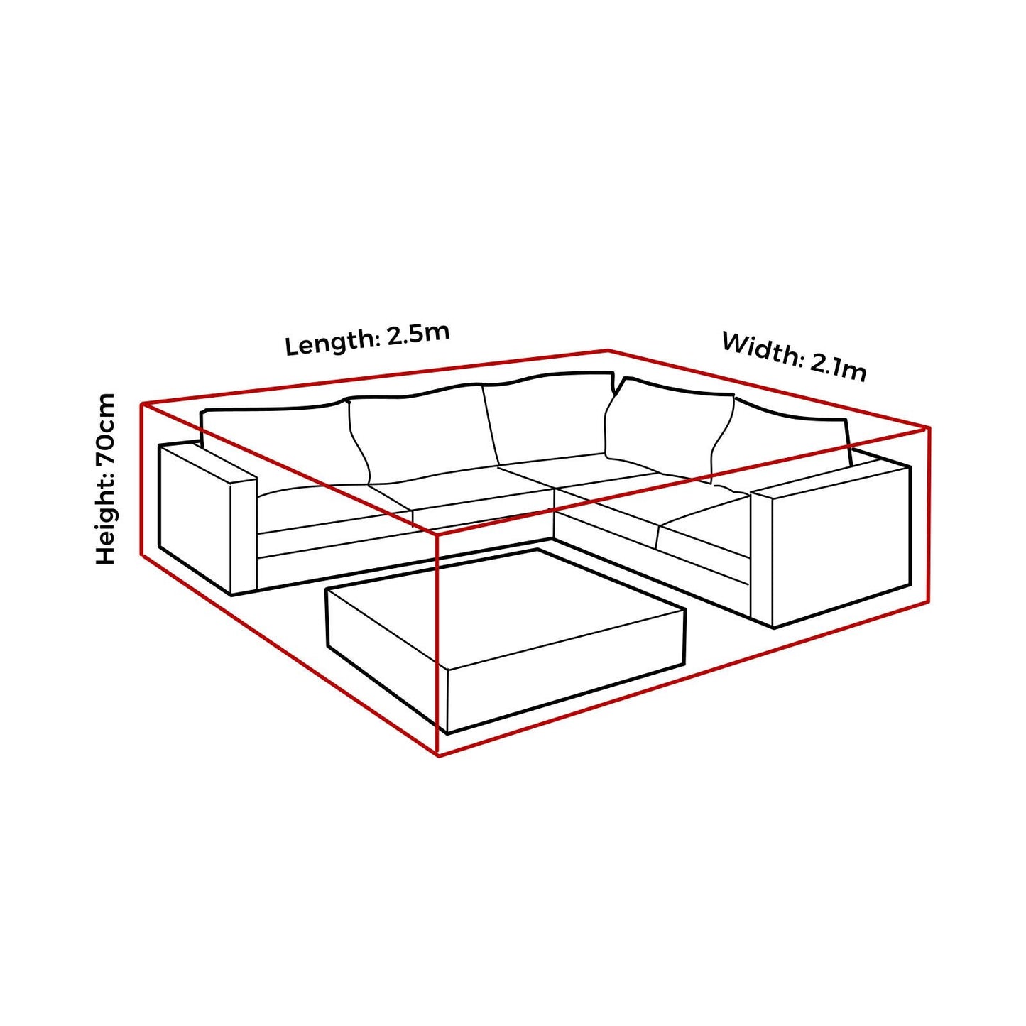 Mojo Corner Lounge with Coffee Table Cover - 2500 x 700 x 2100mm