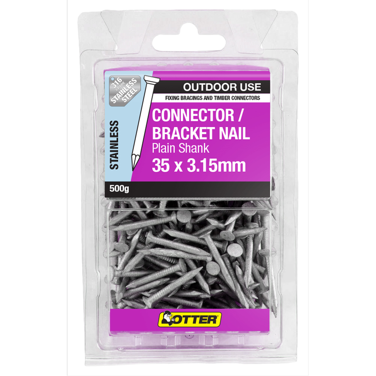 Otter Connector Bracket Nails - 35 x 3 - 316 Stainless Steel - Reinforced Head - 500g Pack