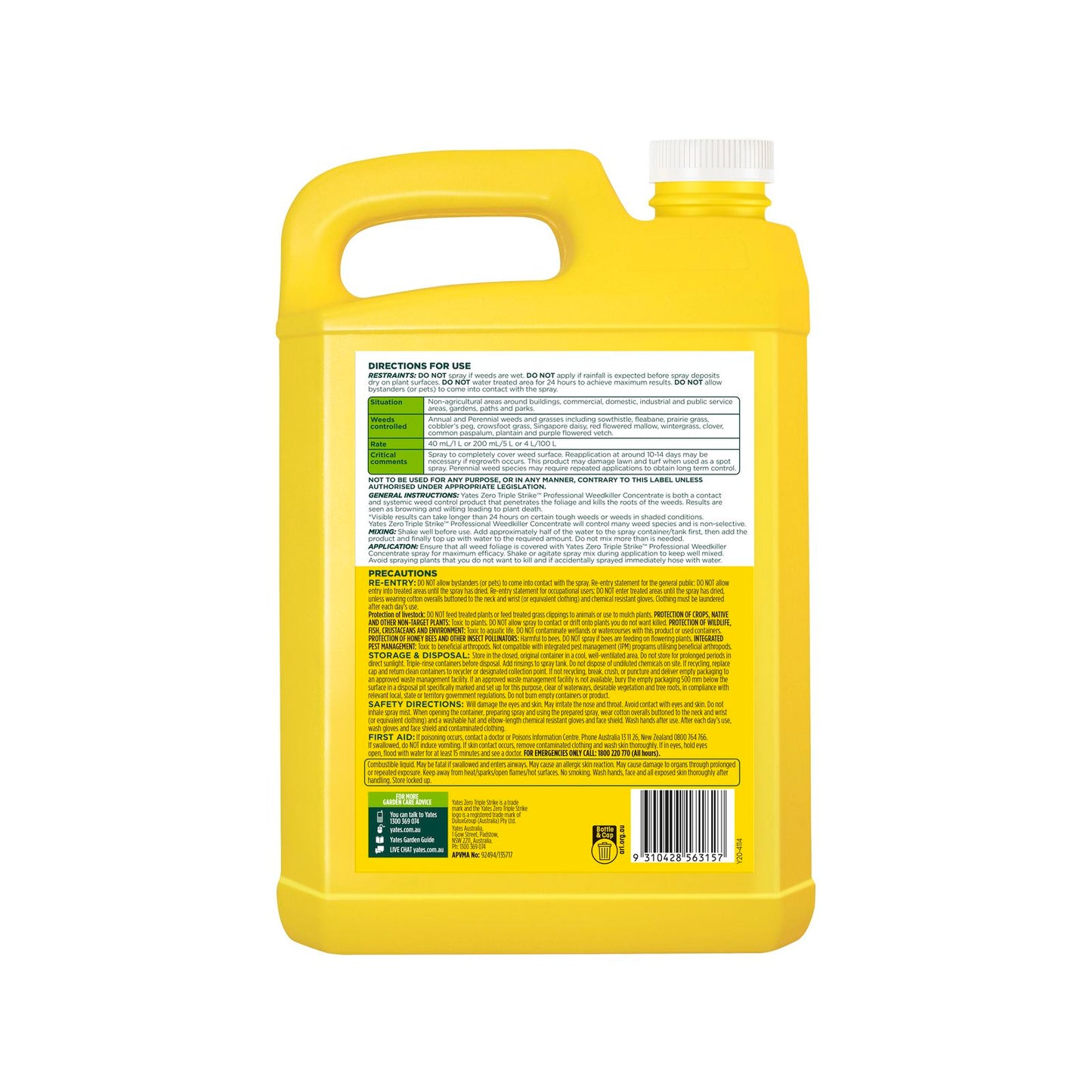Yates Zero Triple Strike Professional Weedkiller Concentrate - 3L