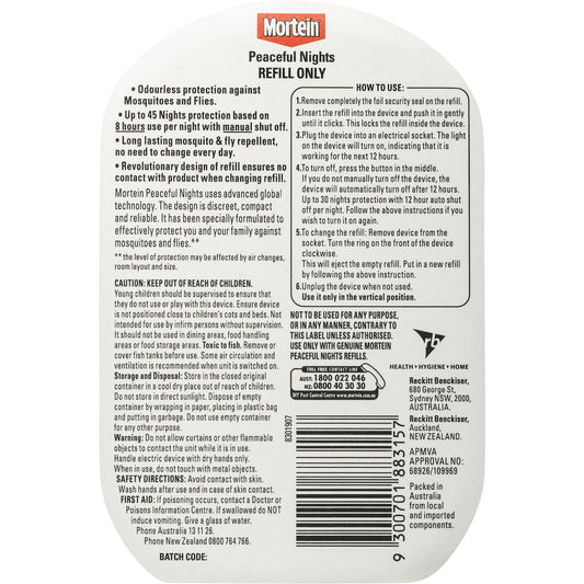 Mortein Peaceful Nights Plug-in Fly & Mosquito Repellent Refill 2.57ml