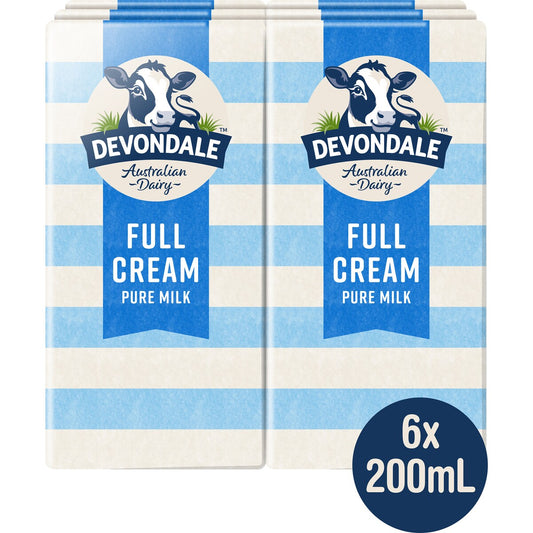 Devondale 100% Pure Full Cream Milk Long Life Uht Milk 200ml X 6 Pack