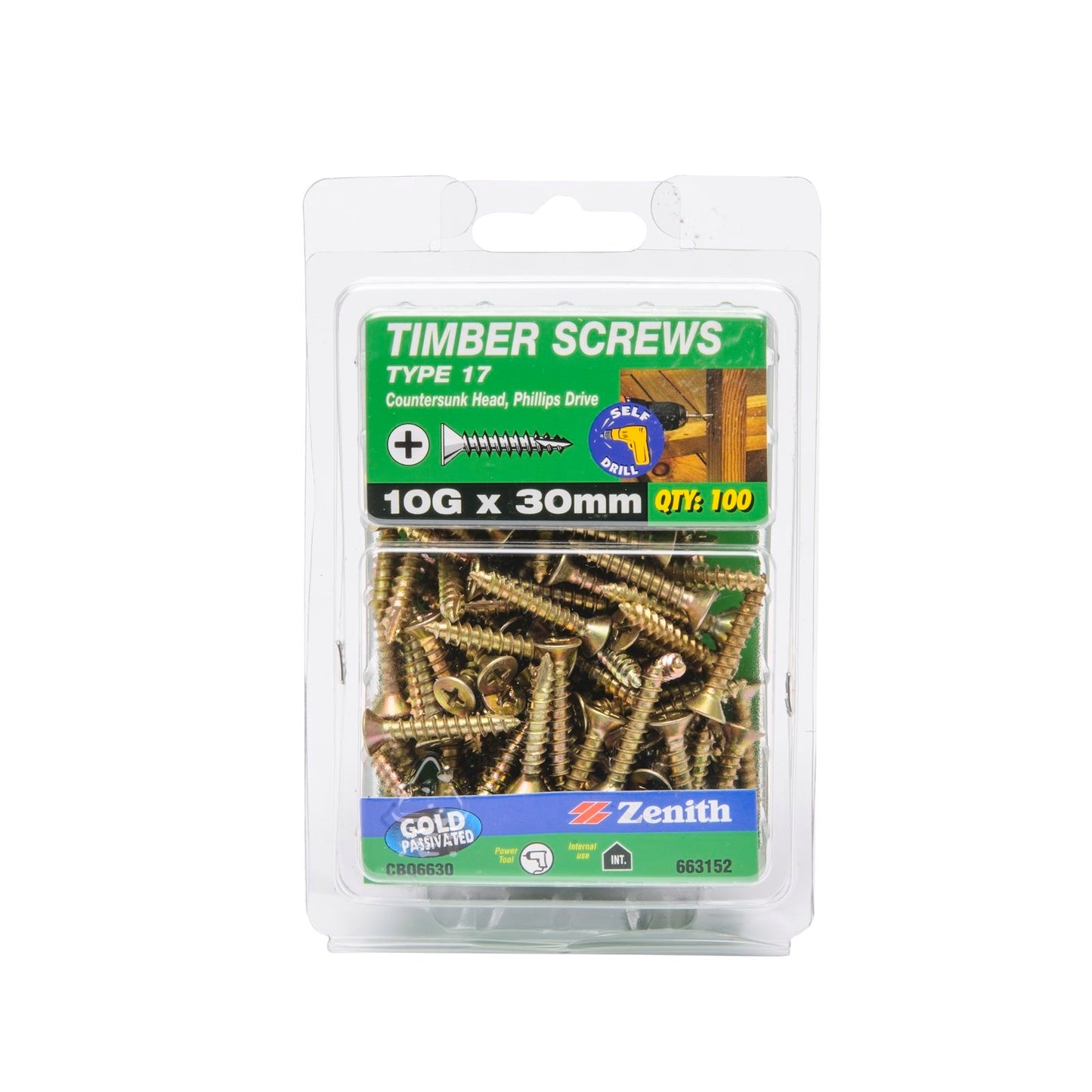 Zenith Timber Screws - 10g x 30mm - Gold - 100 Pack