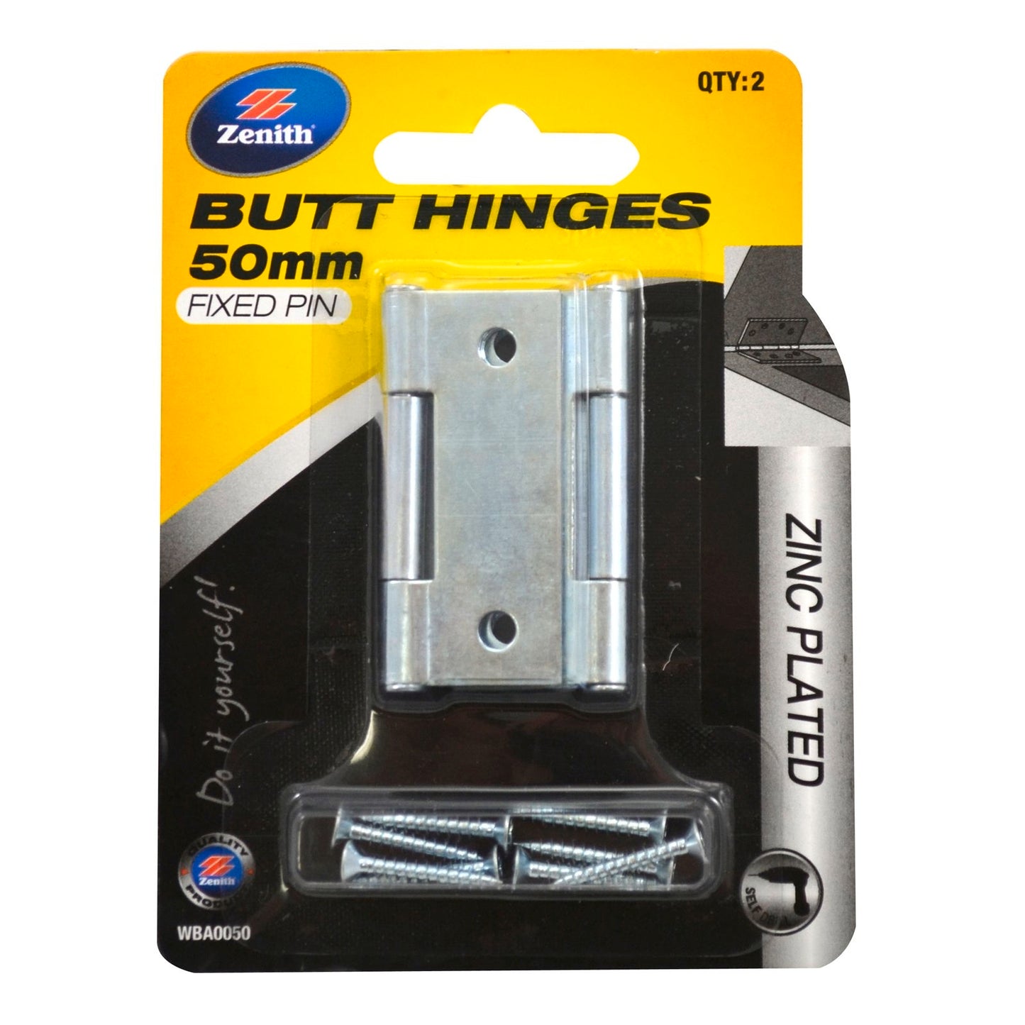 Lane Zinc Plated Fixed Pin Butt Hinge - 50mm - 2 Pack