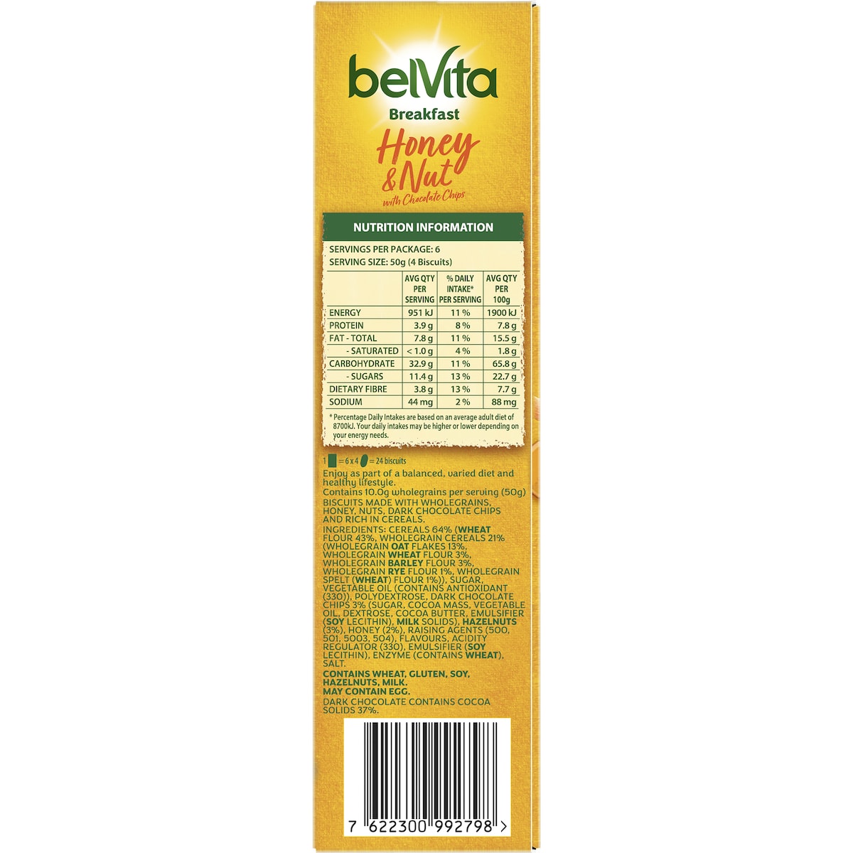 Belvita Honey & Nut With Chocolate Chips Breakfast Biscuits 300g 6 Pack