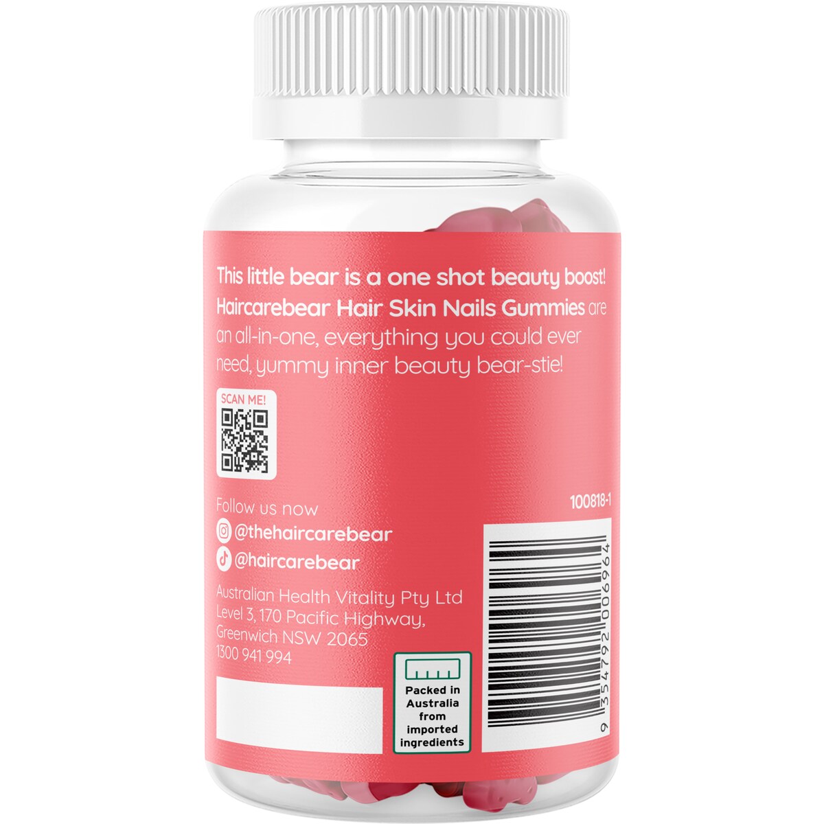 Haircarebear Hair Skin Nails Gummies Peach 60 Pack