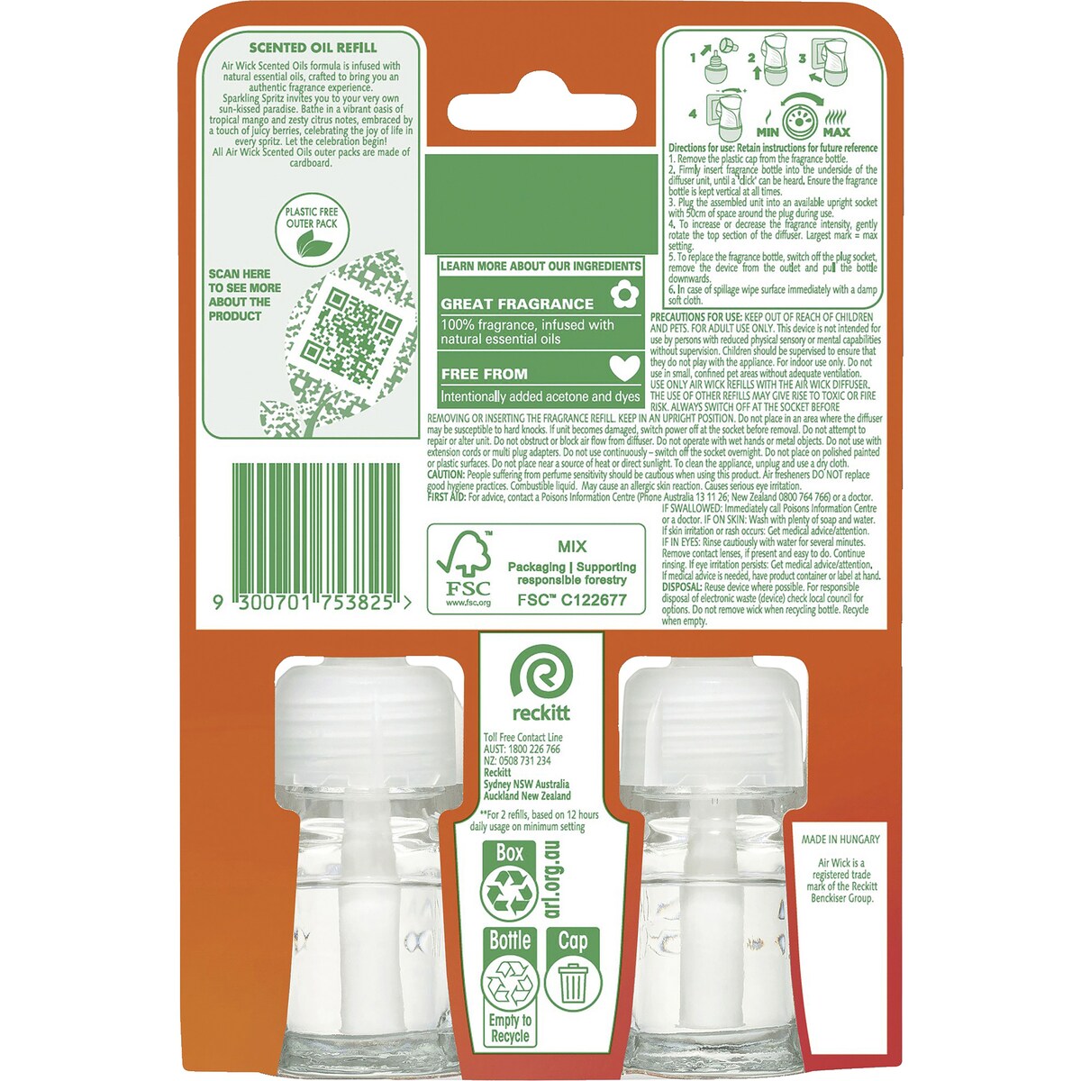 Air Wick Sparkling Spritz Plug in Diffuser Refill 19mL x 2 pack