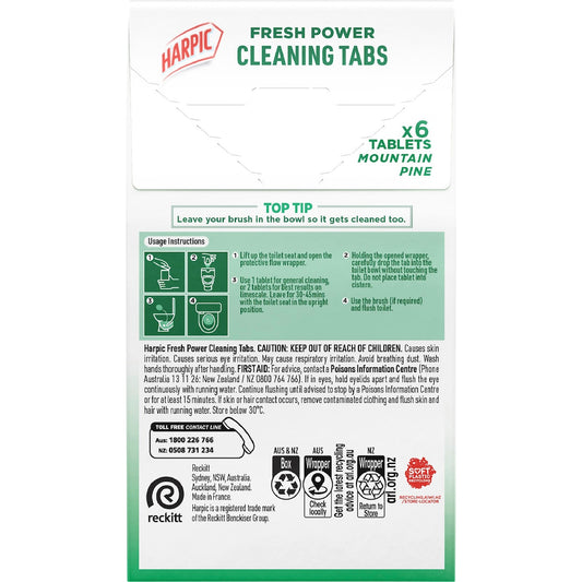 Harpic Fresh Power Toilet Cleaning Tabs Mountain Pine 6 Pack