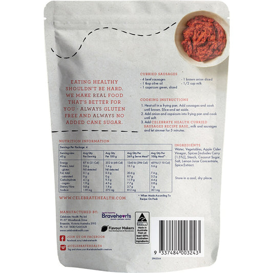 Celebrate Health Curried Sausages Recipe Base 175g