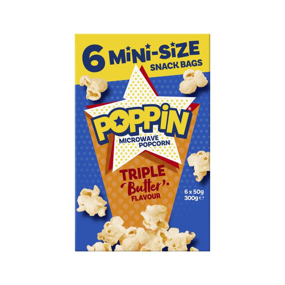 Poppin Microwave Popcorn Triple Butter 6 Pack - 300g