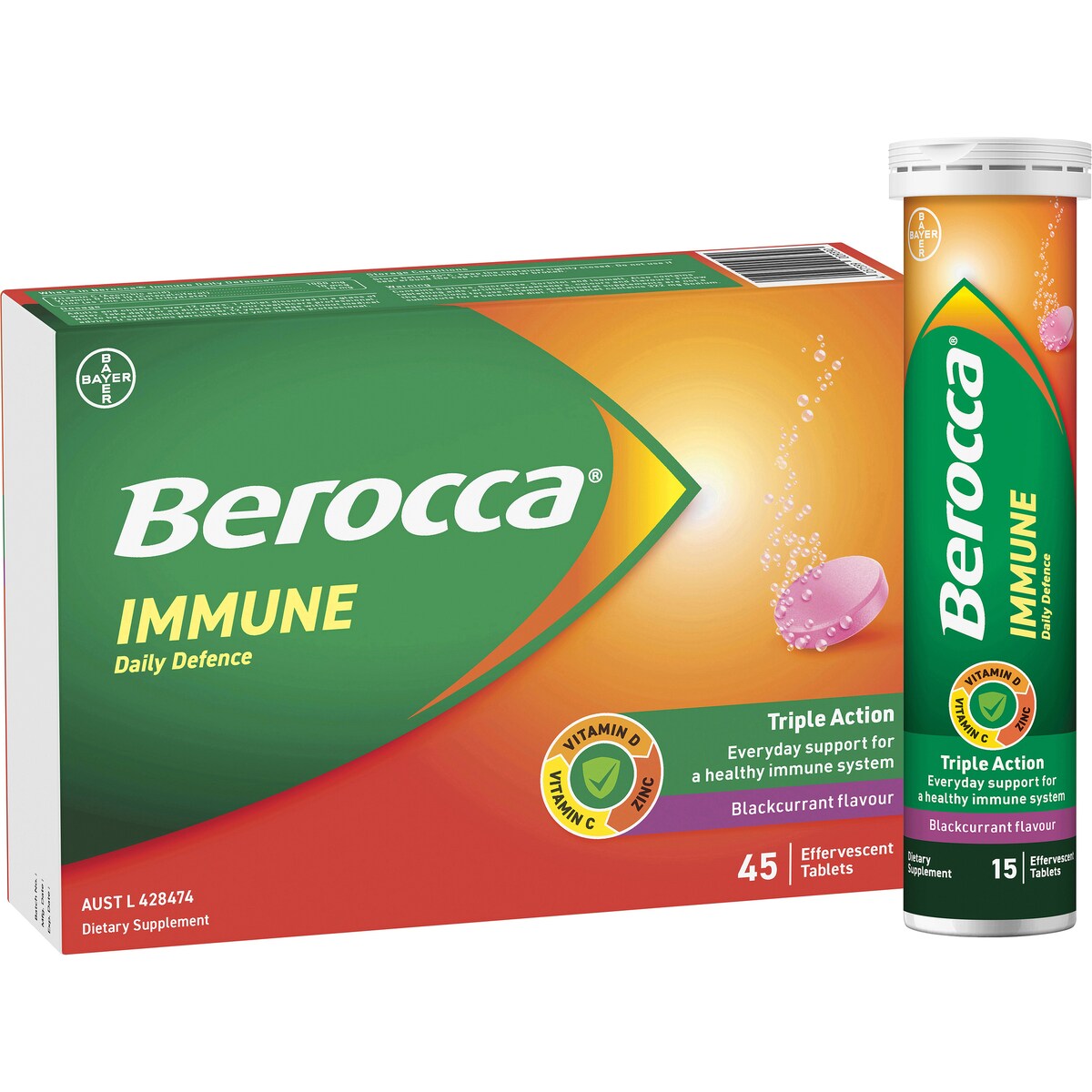 Berocca Immune Daily Defence Blackcurrant Effervescent 45 pack