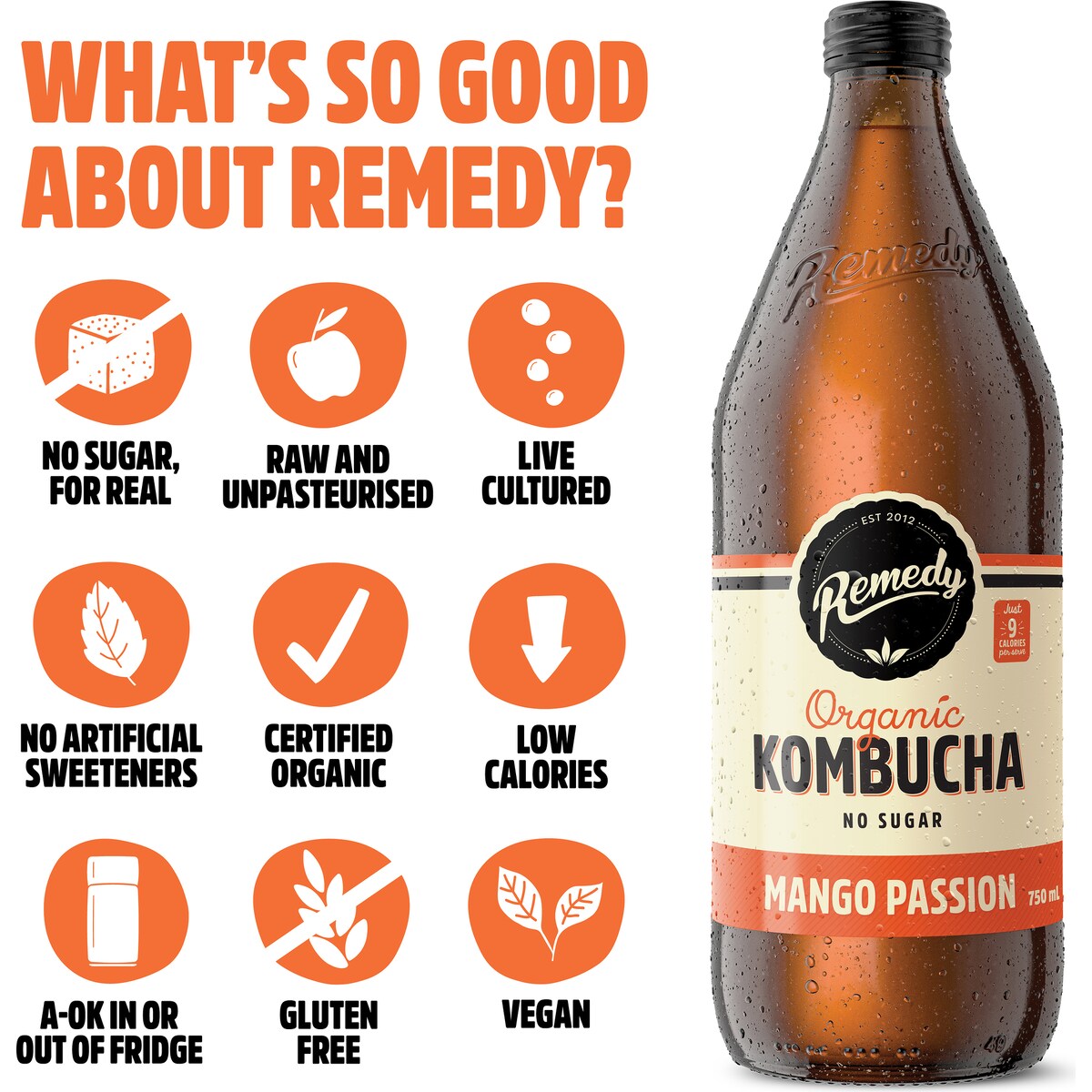 Remedy Organic Kombucha Mango Passion 750mL