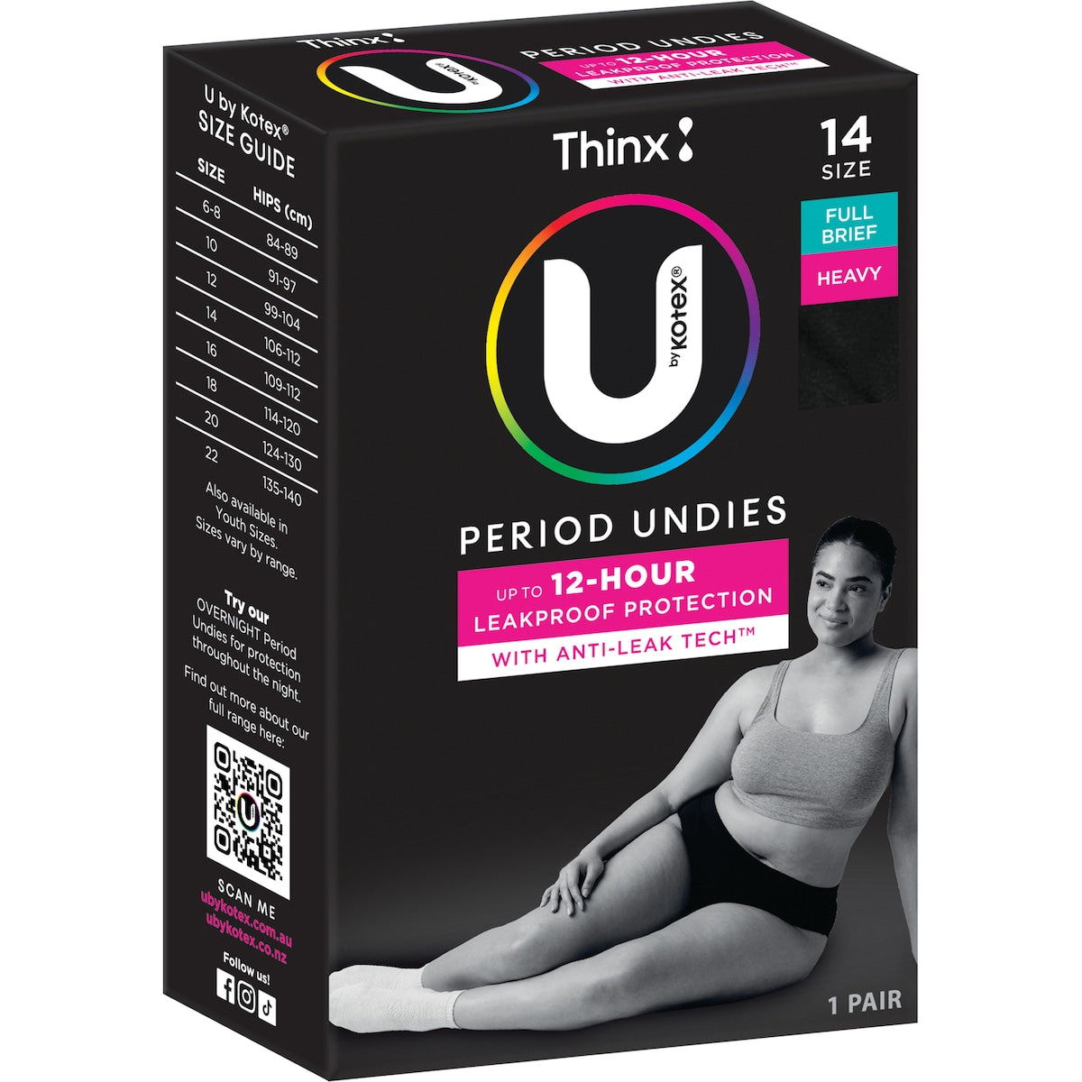 U by Kotex Thinx Period Undies Full Brief Heavy Size 14 each