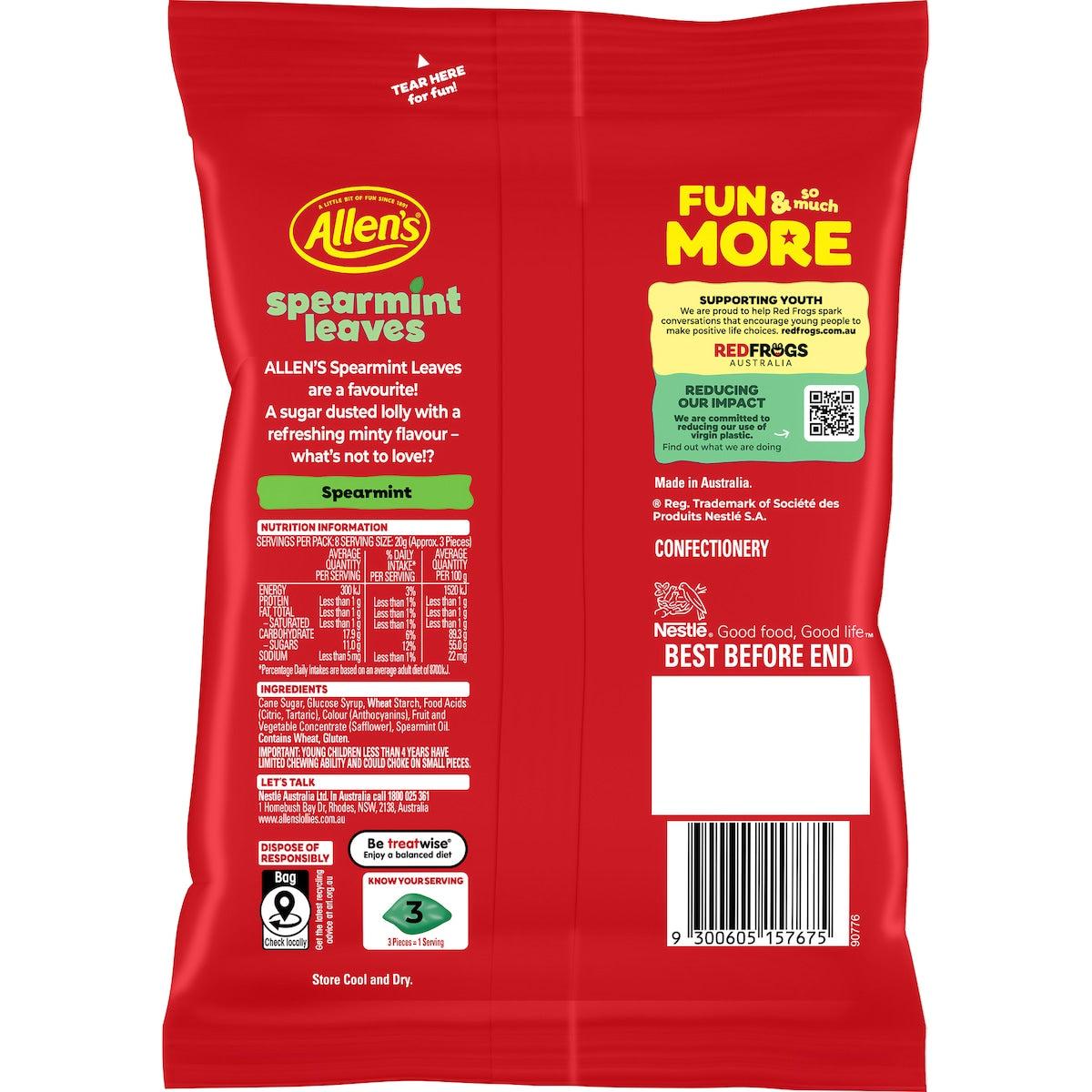 Allens Spearmint Leaves Lollies 160g