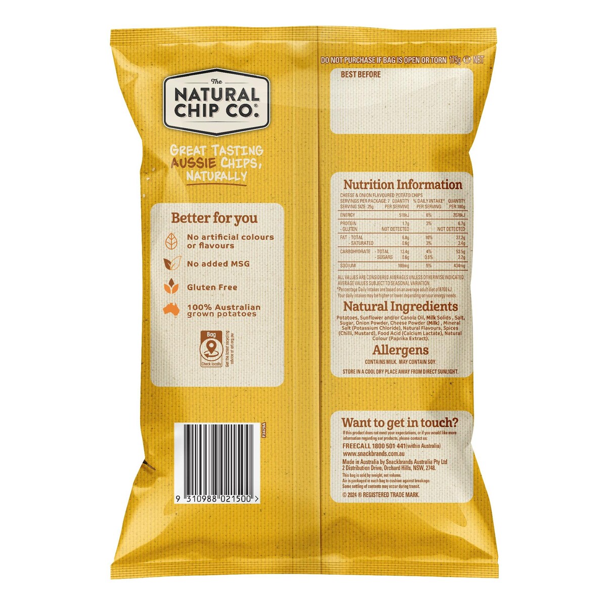The Natural Chip Co Cheese & Onion Chips 175g