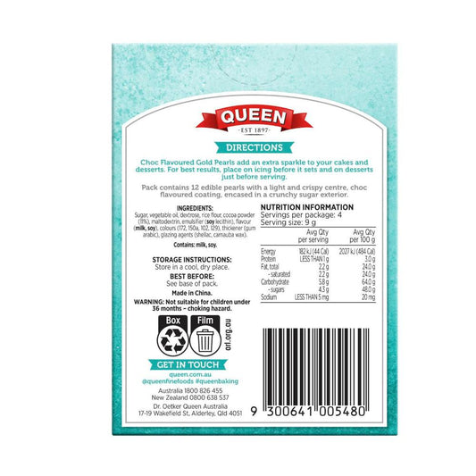 Queen Choc Flavoured Gold Pearls - 36g